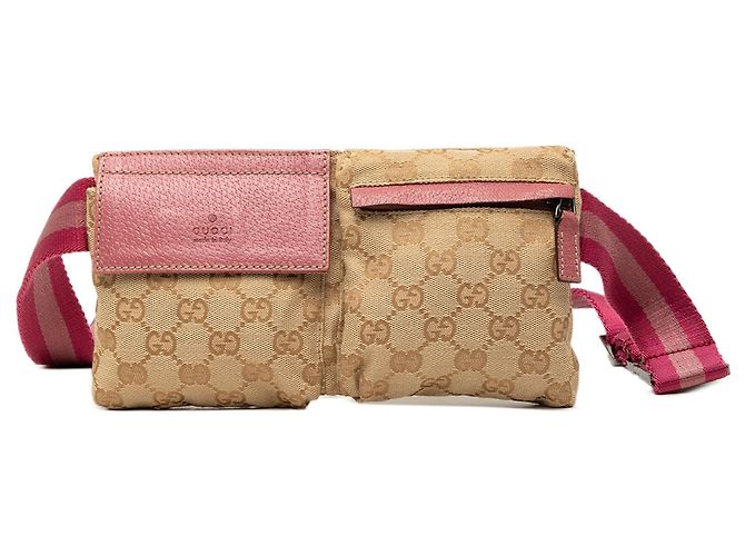 Bolso cinturón Gucci GG Canvas Web beige con doble bolsillo