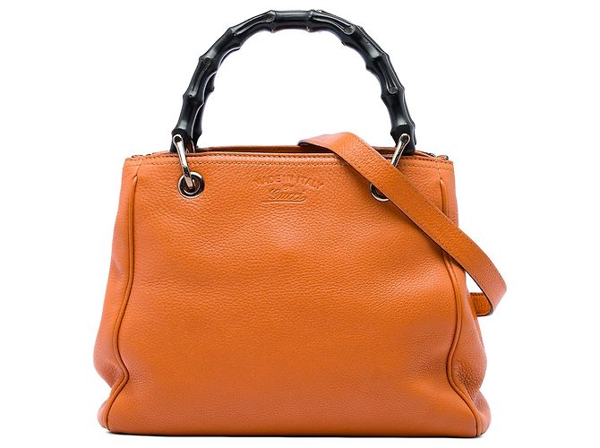 Bamboo Bolsa Gucci Small Shopper Satchel em couro de bezerro laranja com bambu