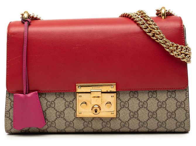 Padlock Borsa a tracolla Gucci Medium GG Supreme con lucchetto rossa Rosso