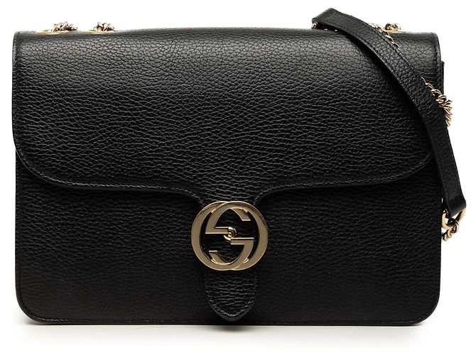 Borsa a tracolla Gucci Medium Dollar Calfskin Interlocking G Nera Nero