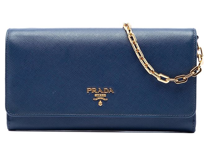 Bolsa Tiracolo Prada Saffiano Wallet On Chain Azul