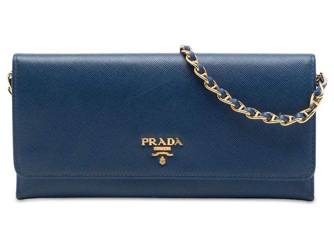 Borsa a tracolla Prada Saffiano Wallet On Chain Blu