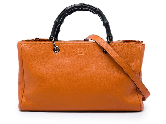 Bolsa Gucci Medium Bamboo Shopper em couro de bezerro laranja