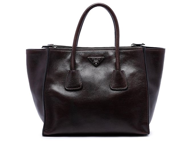 Sac à main Prada Glace Calf à double anse et double poche, Marron