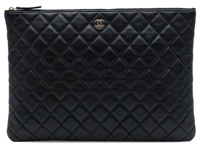 Clutch Chanel Large Quilted Lambskin O Case Nera Nero