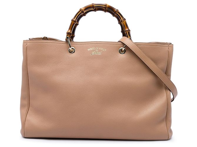 Bamboo Sac Shopper Satchel Gucci Large en cuir de veau marron avec anses en bambou
