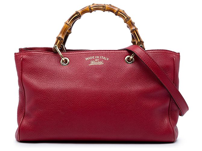 Bamboo Bolsa Shopper Satchel Gucci Medium em couro de bezerro vermelha com bambu Vermelho