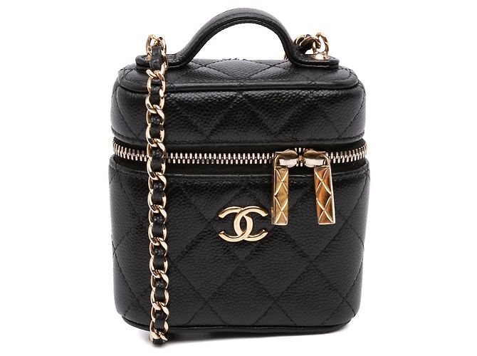 Borsa Vanity Chanel Mini Caviar Handle with Care nera Nero