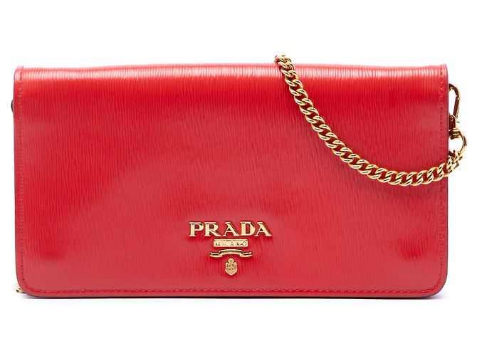 Borsa a tracolla con catena Prada Vitello Move rossa Rosso