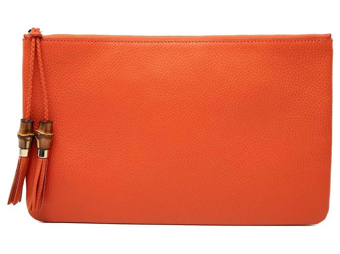 Bamboo Clutch Gucci de piel de becerro naranja con borla de bambú