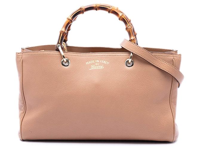 Bamboo Bolsa Shopper Satchel Gucci Medium em couro de bezerro marrom com bambu