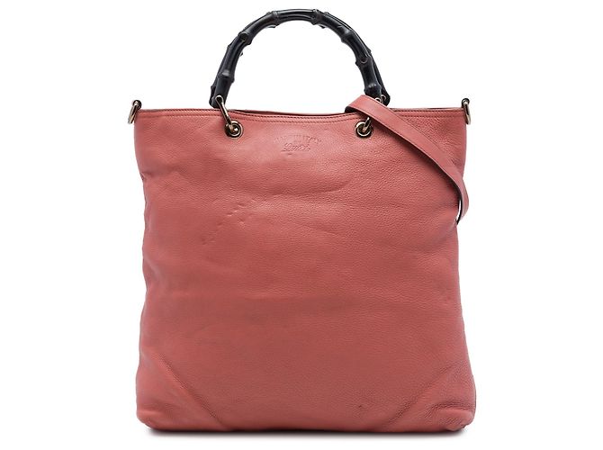 Bamboo mala shopper Gucci em couro de bezerro Tall rosa com alças de bambu