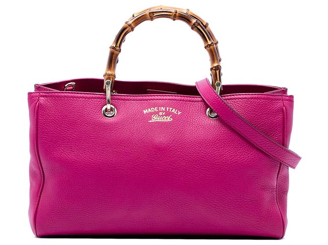 Bamboo Bolsa Shopper Satchel Gucci Medium em couro de bezerro rosa com bambu