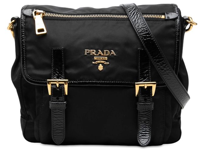 Double Saco Messenger Prada Tessuto Zip com fivela dupla preto