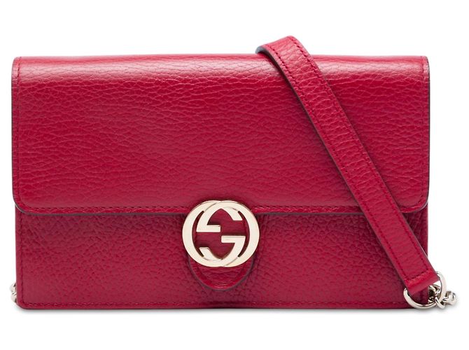 Borsa a tracolla con catena Gucci Interlocking G in pelle di vitello Dollar rossa Rosso