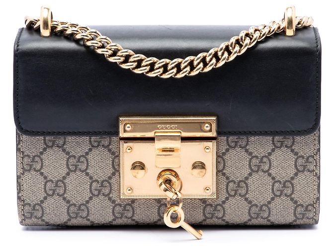 Borsa a Tracolla Gucci Small GG Supreme Padlock Nera Nero