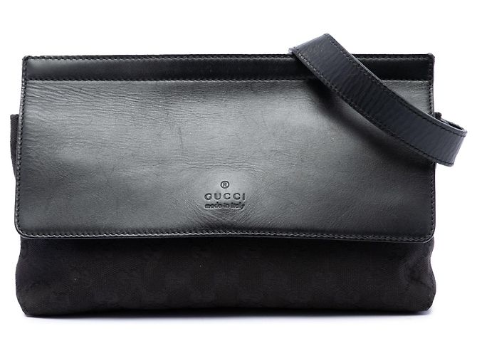 Bolsa de cintura Gucci GG Canvas e couro preta com faixa Web Preto