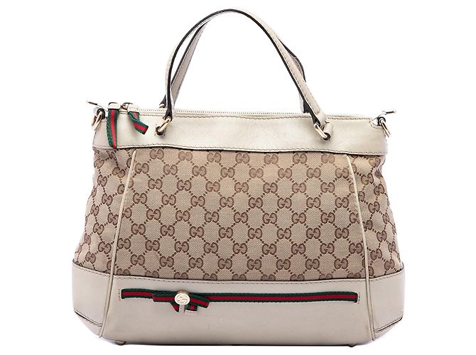 Bolso Mayfair Satchel Gucci GG Canvas Web Blanco