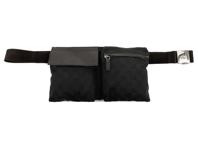 Bolso cinturón Gucci GG Canvas de doble bolsillo negro