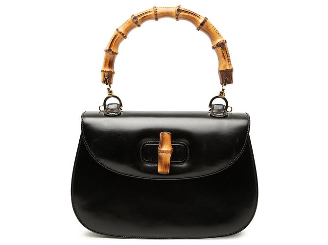 Bamboo Mala Satchel Night Gucci em pele de vitelo preta com bambu Preto