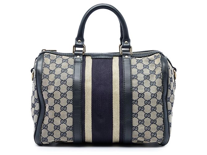 Bolsa Boston Satchel Gucci Medium GG Canvas Web Joy Bege