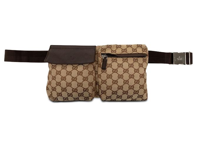 Bolso cinturón Gucci GG Canvas beige con doble bolsillo