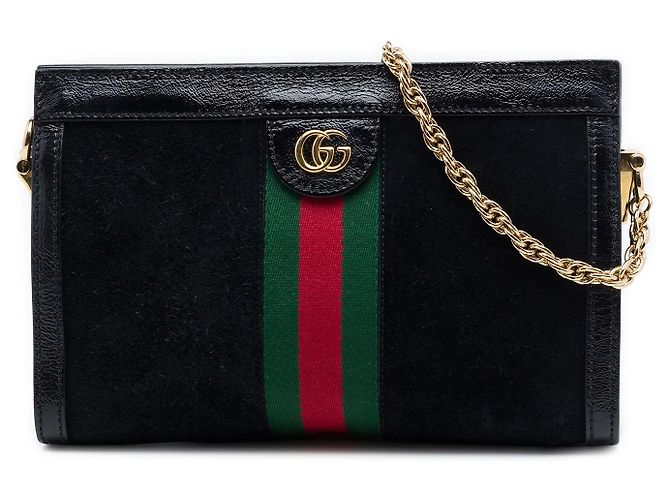 Borsa a tracolla Gucci Small Suede Web Ophidia Chain Nera Nero