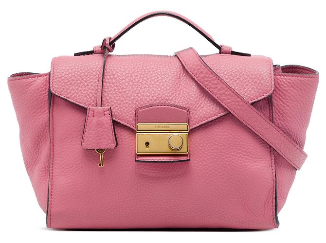 Bolsa Satchel Prada Vitello Daino Soundlock Rosa