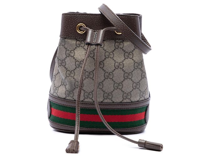 Borsa secchiello Gucci Mini GG Supreme Web Ophidia Beige