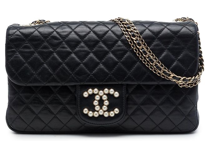 Borsa a tracolla Chanel Medium Quilted Lambskin Westminster Pearl Flap nera Nero