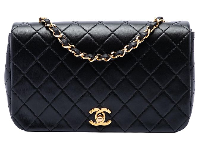Borsa a tracolla Chanel Medium Quilted Lambskin Full Flap nera Nero