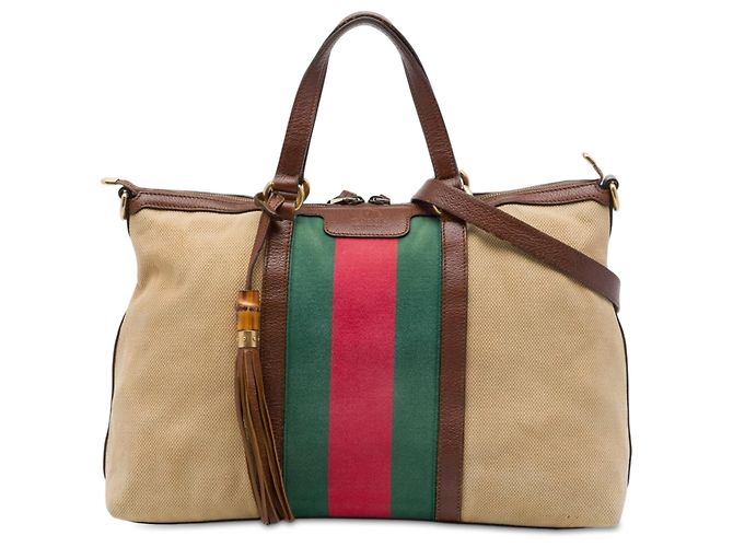 Gucci Rania Medium Canvas Web Top Handle Bag Satchel braun