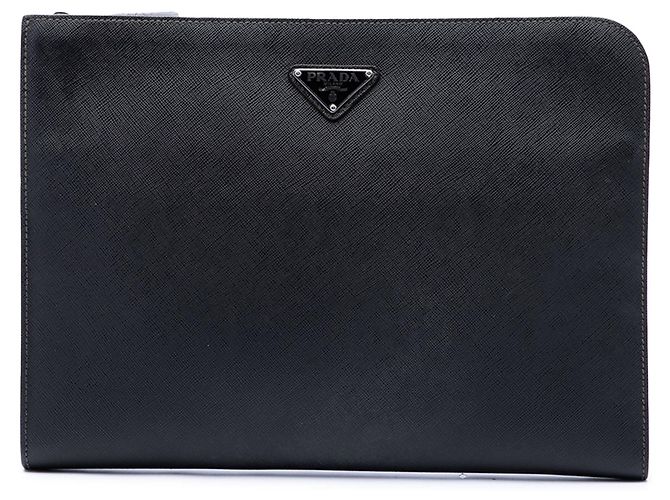 Clutch porta documenti Prada Saffiano nera Nero