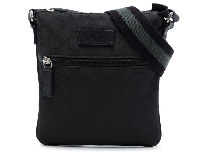 Borsa a tracolla Gucci GG in nylon nero con banda Web