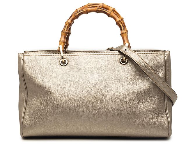 Bamboo Borsa Gucci Medium Shopper Satchel in vitello dorata con bambù D'oro