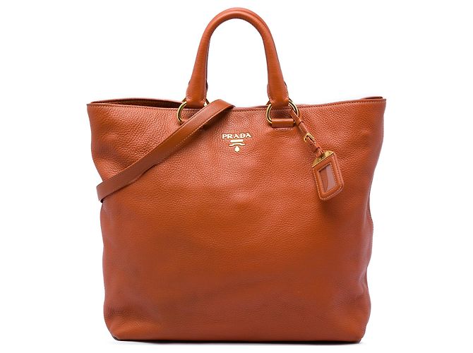 Sac cabas convertible ouvert Prada Vitello Daino Orange