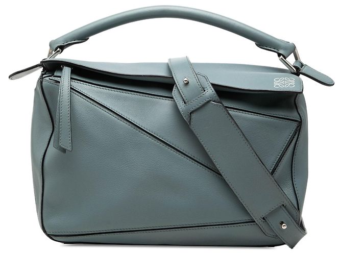 Borsa Puzzle Medium in pelle di vitello blu LOEWE