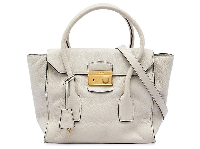 Sac Satchel Prada Vitello Daino Sound Lock Blanc
