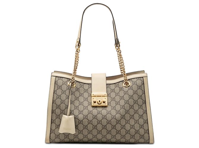 Padlock Borsa Tote Gucci Medium GG Supreme con Lucchetto Beige