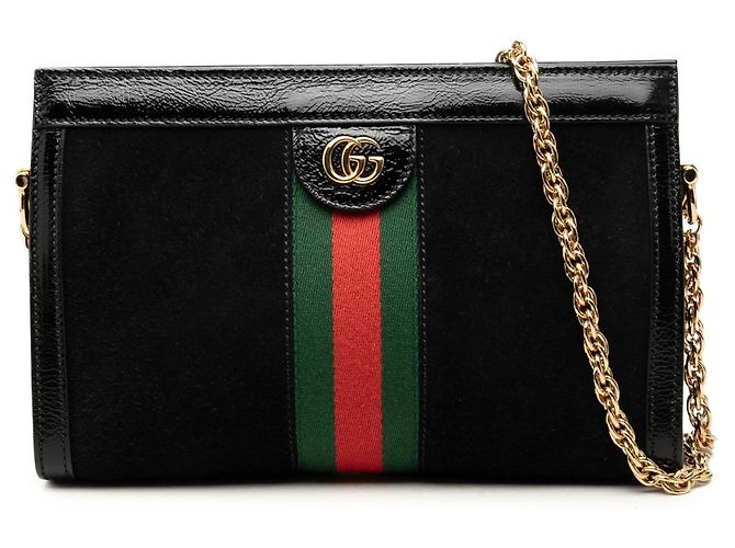 Borsa a Tracolla Gucci Small Suede Web Ophidia Chain Nera Nero