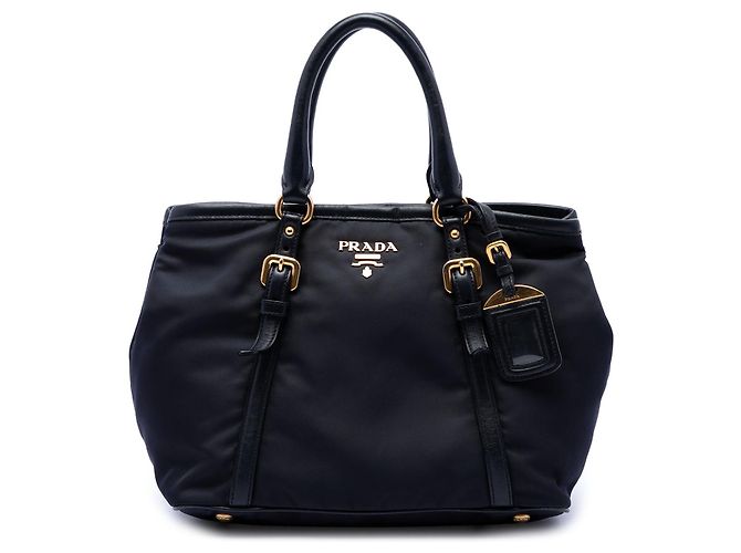 Mala Satchel Prada em Tessuto com acabamentos em couro de bezerro macio preto