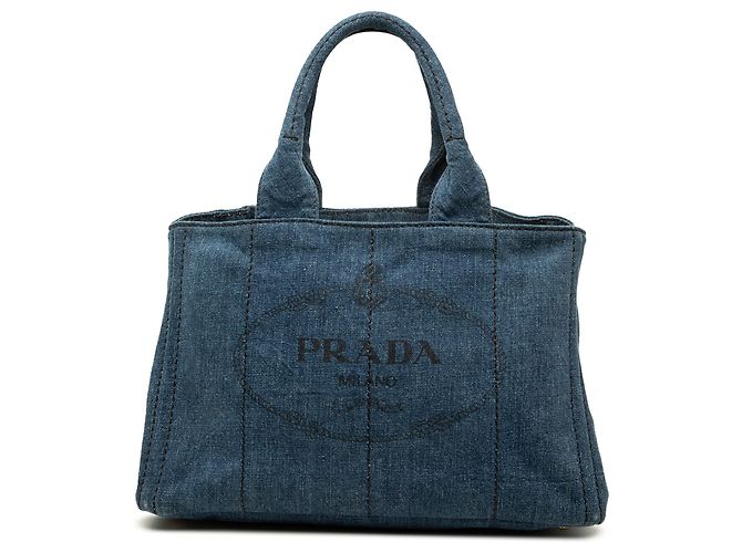 Borsa tote satchel Prada Denim Canapa Logo blu