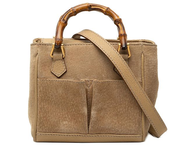 Bamboo Mini mala de camurça Gucci castanha com bambu Marrom