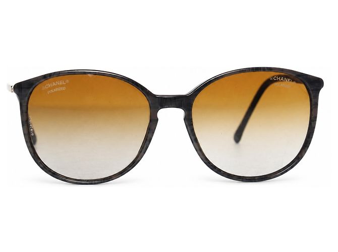Chanel, Gafas de sol redondas marrones con estampado gráfico Castaño