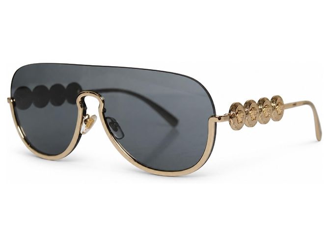 Versace, Óculos de sol sem armação com moedas de medusa douradas Preto Dourado