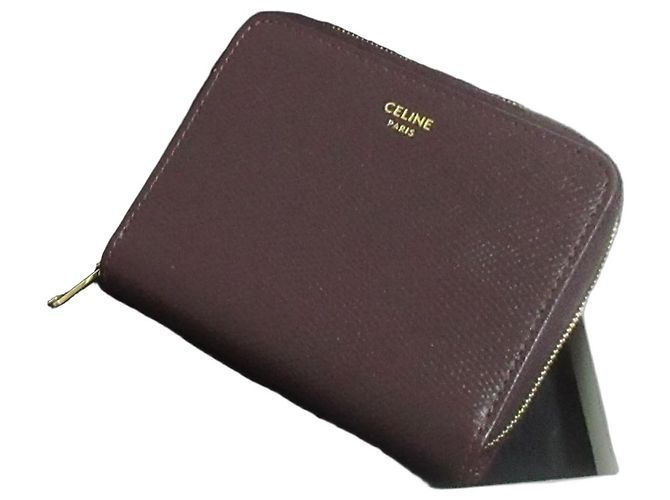 Céline Portafoglio Compatto con Cerniera Tonda Celine Rosso Bordò