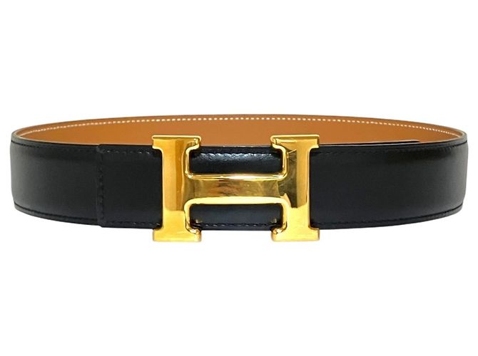 Hermès HERMES Vintage Constance Ledergürtel Schwarz Beige