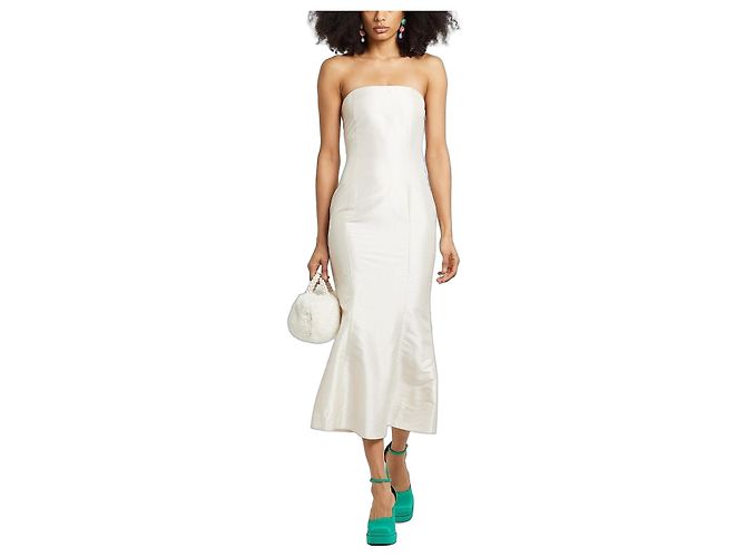 Autre Marque 8 By Yoox cremefarbenes Seiden-Midi-Kleid Roh