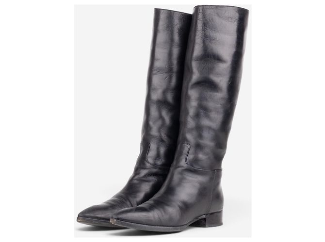 Prada 2000s Knee High Pointed Toe Riding Boots Black