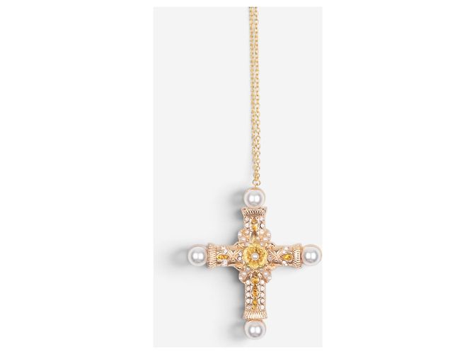 Colar de Cruz com Pérolas Cor Dourada Dolce & Gabbana dos anos 2000 Dourado